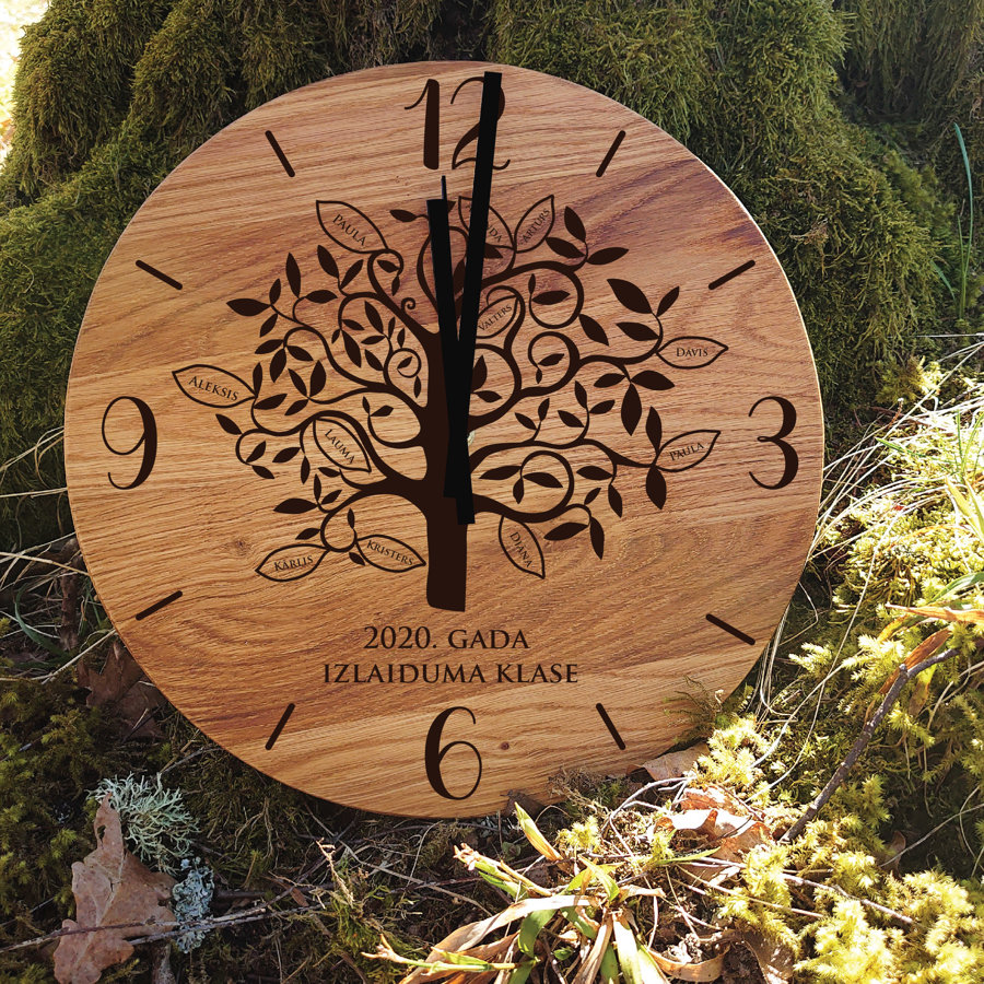 Koka sienas pulkstenis ar gravējumu - Atmiņu koks