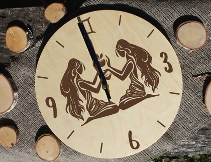 Koka sienas pulkstenis ar gravējumu - Horoskops